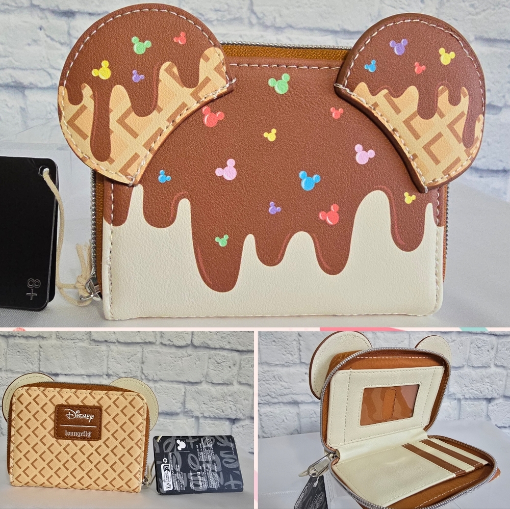 Loungefly Mickey Minnie Mouse Ears Ice Cream Cone Chocolate Disney Wallet New